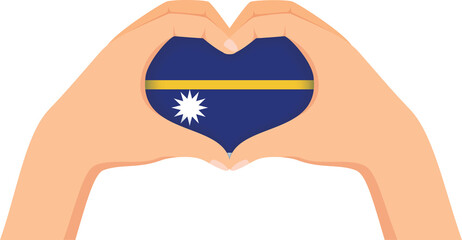 Nauru independence day illustration. Hands forming a heart shape with the flag inside.