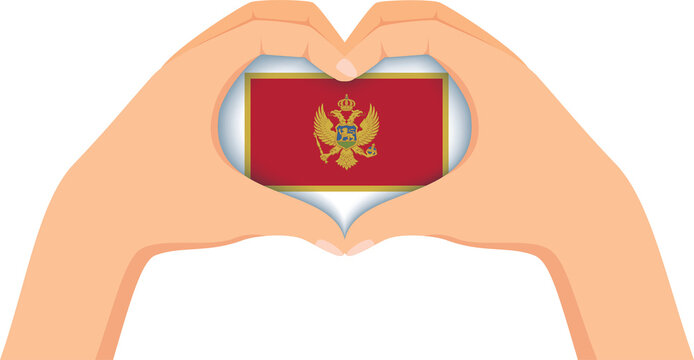 Montenegro independence day illustration. Hands forming a heart shape with the flag inside. - Powered by Adobe