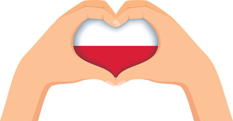 Obraz premium Poland independence day illustration. Hands forming a heart shape with the flag inside.