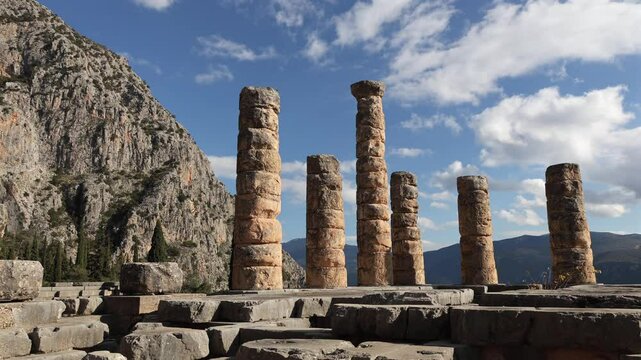 Delphi Archaeological Site. Details of this amazing historical heritage landmark from Greece. Travel to Greece. 4k video