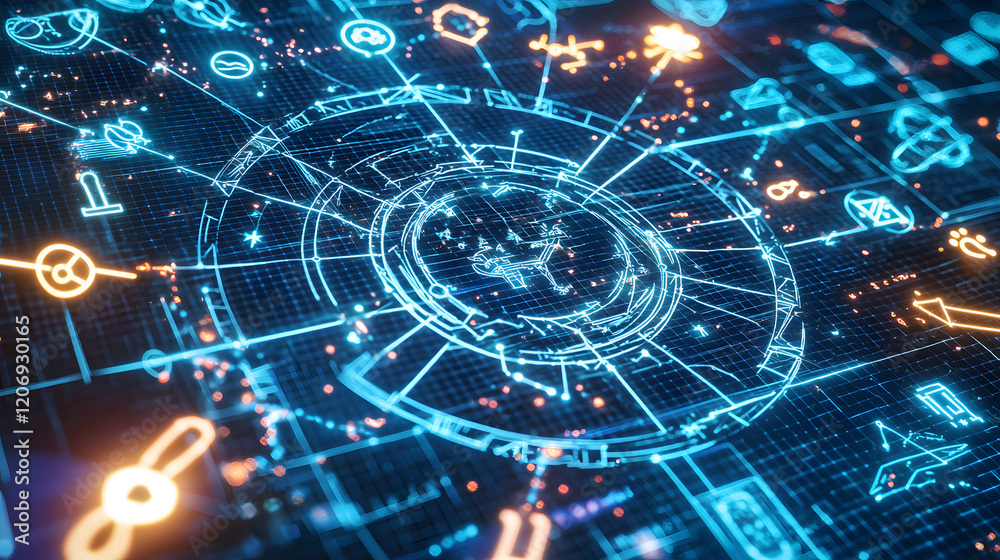 Poster digital interface visualization of data patterns in technology abstract environment graphic viewpoin
