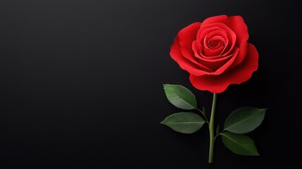 A vibrant red rose with lush green leaves.