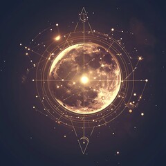 Celestial Sphere Illuminated By Golden Geometric Design