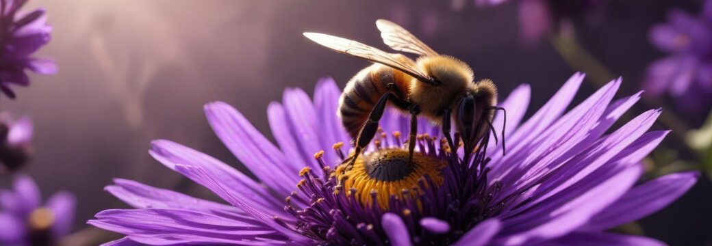 A bee on a purple flower collecting sweet liquid, insect, purple, anthophila