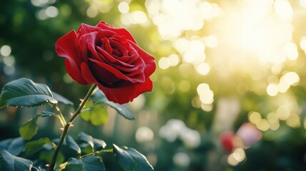 Single Red Rose in a Garden