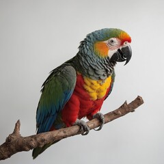 Fototapeta premium A parrot holding a small twig in its claw, isolated on a white background.