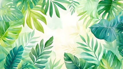 lush tropical leaves watercolor background - watercolor art