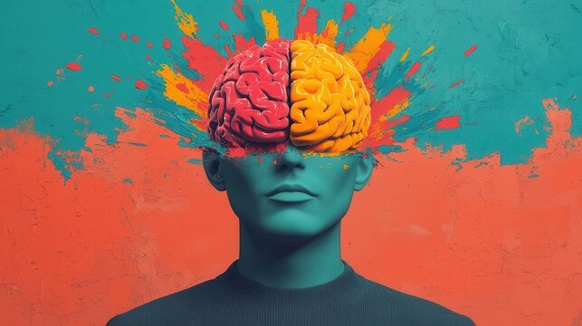 Vibrant Conceptual Art of Brain with Colorful Explosion Background