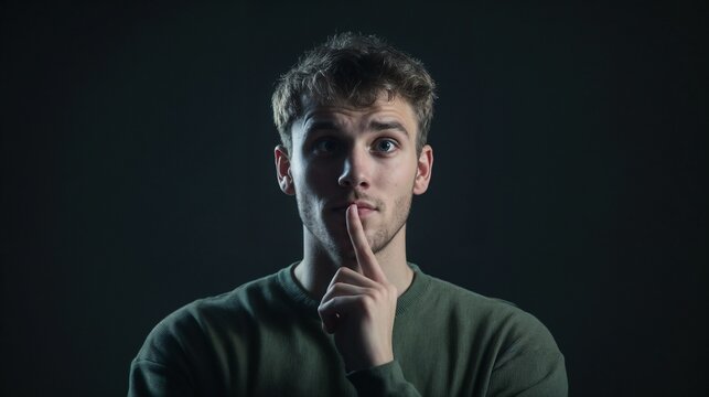 Young man in dark lighting with thoughtful expression. Great for personal reflection, deep thinking, and contemplation concepts.
