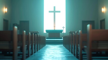 Naklejka premium Serene Church Interior: A Tranquil Space of Worship