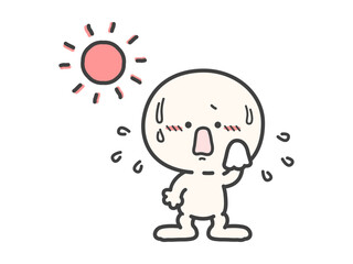 夏の太陽と暑くて汗をかいている人物のベクターイラスト04
