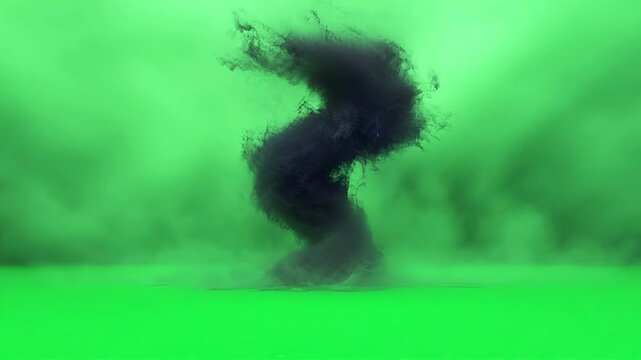 Dark tornado with lightning loop animation on green background