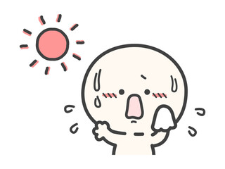 夏の太陽と暑くて汗をかいている人物のベクターイラスト01
