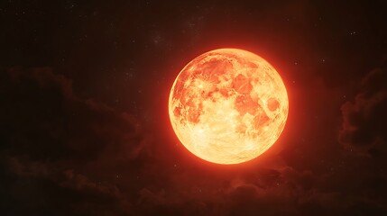 Obraz premium Ethereal red moon glow behind pine forest silhouettes in scenic night scene photos