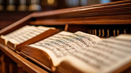 Close-up of Sheet Music on an Organ