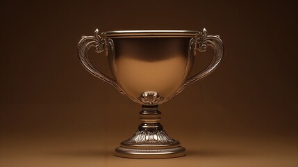 Classic silver trophy on brown background. Ideal for competition awards and achievement recognition concepts.