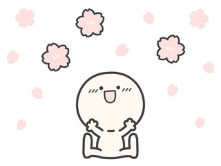 春の桜の花とお花見をする人物のベクターイラスト02