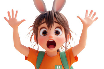 A cartoon character of a shocked and scared teen girl, screaming and shouting.
