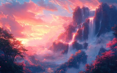 Fototapeta premium Dreamy Waterfall Paradise Artwork