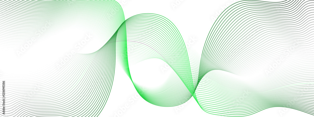 Poster Abstract Minimalist Wave Gradient Design. Green and White Fluid Art Background. Curved wave smooth stripe seamless pattern. Twisted curve lines with blend effect. energy waves technology concept