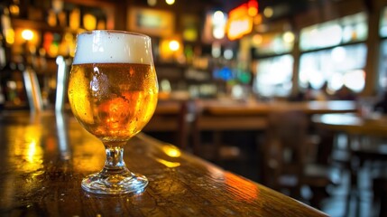 Glass of Beer on Bar Counter