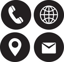 black and white location,message,globe,phone icons