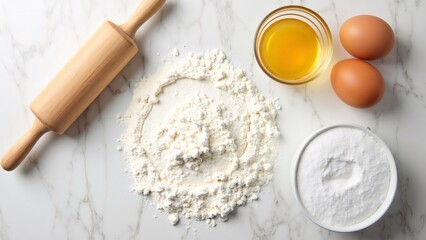 Baking Ingredients and Tools on a Marble Surface
