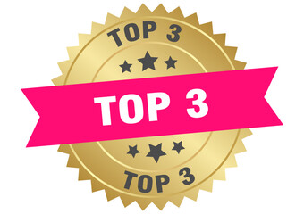 top 3. top 3 round pink and gold label isolated on transparent background
