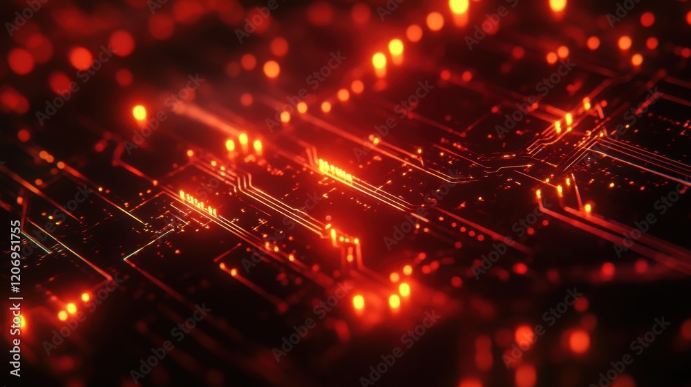 Aufkleber abstract technological background featuring glowing red circuit patterns and intricate lines conveyi
