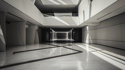 Obraz premium Luxury white abstract architectural minimalistic background. Contemporary showroom. Modern exhibition stand. Empty gallery