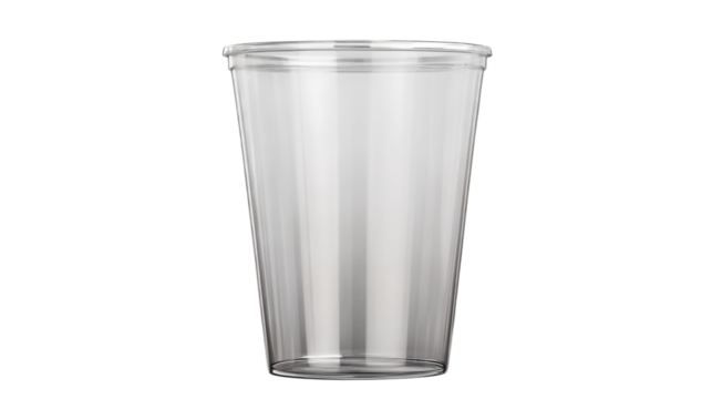 Empty clear plastic cup isolated on transparent background