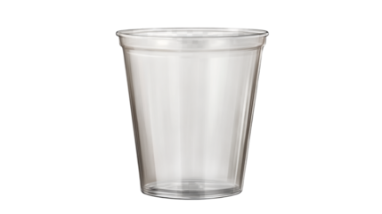 Empty clear plastic cup isolated on transparent background