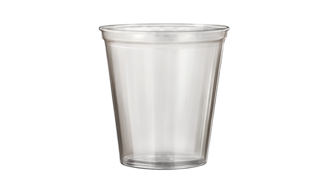 Empty clear plastic cup isolated on transparent background