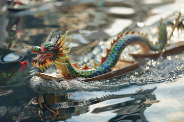 Fototapeta premium Beautiful holiday composition for happy celebrate chinese dragon boat festival, abstract vivid composition consists of fictional unreal fantastic vision on background