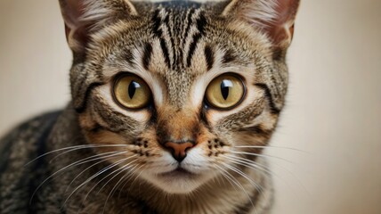 Obraz premium Close up portrait of a beautiful cat with big eyes expressing shock and surprise