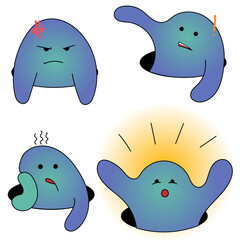 Emotions of a water monster peeking out from its hiding place. Gradient fill, no transparency. Vector illustration