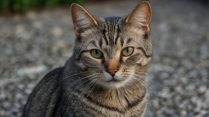 Fototapeta premium The expression on the gray village cat's face is not in a good mood