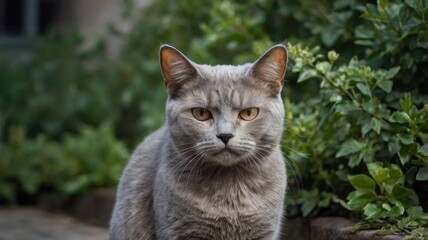The expression on the gray village cat's face is not in a good mood