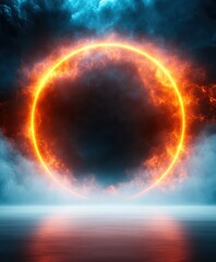 Obraz premium Fiery Ring of Energy Over a Calm Sea at Night