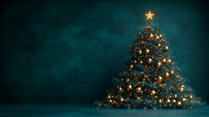 Decorated Christmas Tree With Gold Ornaments And Lights