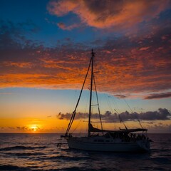 Fototapeta premium Kokia Cookei at Sunset: The Silhouette of a Rare Hawaiian Blossom Against a Colorful Sky