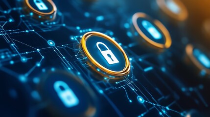 Golden padlock on a vibrant blue background, symbol of security, privacy, and data protection