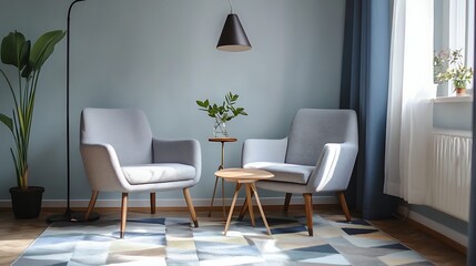 Modern Living Room Interior Design with Two Armchairs