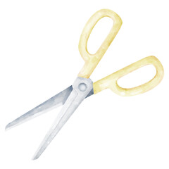 水彩で描いた黄色のハサミ