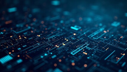 Abstract Digital Circuit Board with Blue Futuristic Glowing Elements