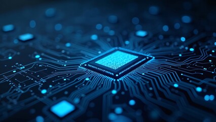 High-Tech Microprocessor with Glowing Blue Circuits
