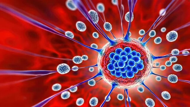 Human egg surrounded by blue and red internal skeletons of producing eggs, highlights cryobanks, spermbanks, and egg and sperm banking
