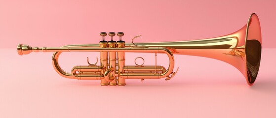 Obraz premium A golden trumpet on a pink background. AI.