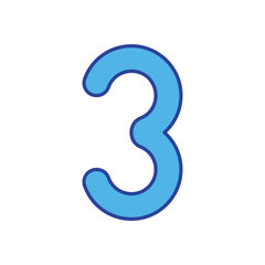 Number 3 icon isolated on a white background. Vector illustration.