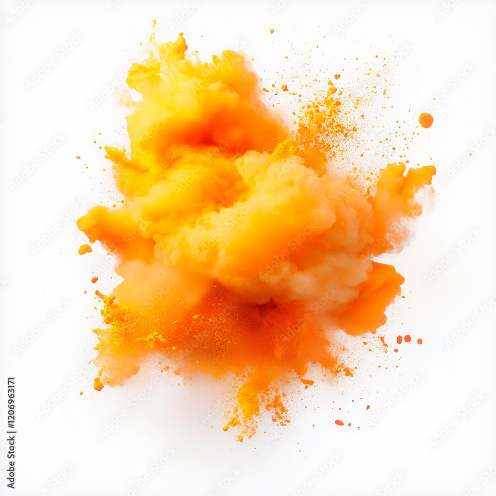 Leinwandbilder bright cloud of saturated yellow-orange resembling scattered paint. particles are dynamically scatte